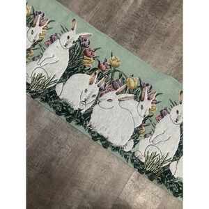 Spring Bunny Rabbit Tulips Green Pink Table Runner Easter 69"‎ X 12"